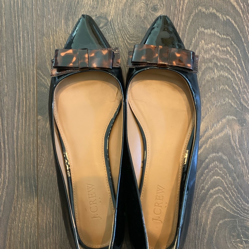 J.Crew Patent Leather Flats w/ Cheetah Accent Bow